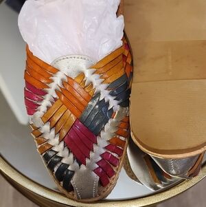 Colorful Leather Flats with Woven Design 8 USA 6 MEX